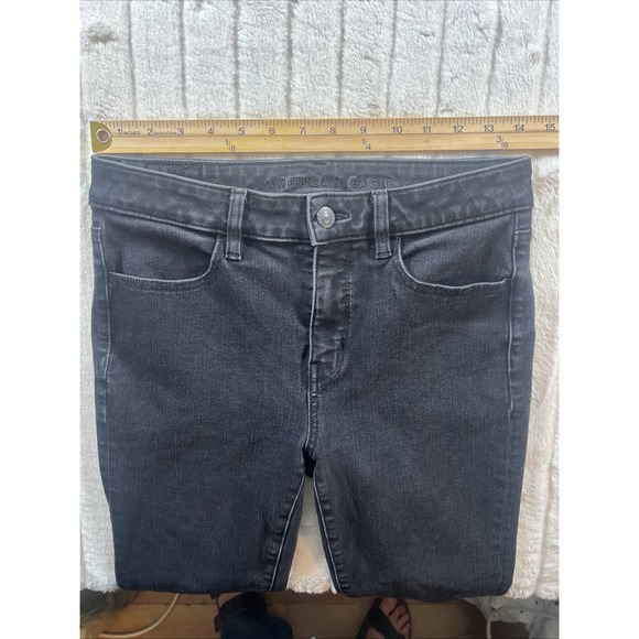 American Eagle Hi Rise Jegging Dream Stretch Size 6 Skinny Jeans Black - Picture 6 of 10